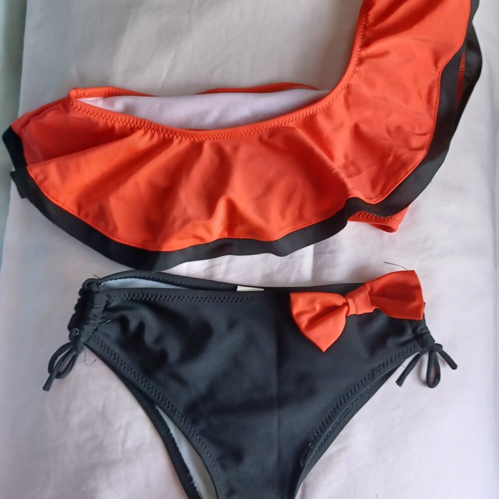 red & black girls bikini set/swimsuit, size 8/130